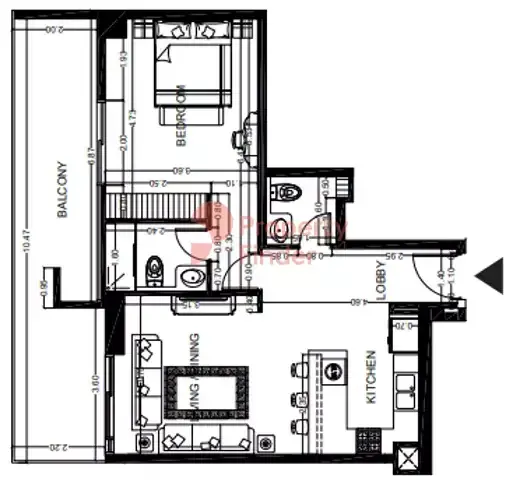 Планировка — 1-спальная, 86 м²