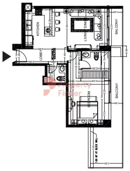 Планировка — 1-спальная, 86 м²