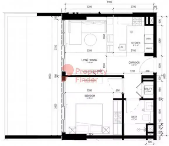 Планировка — 1-спальная, 62 м²
