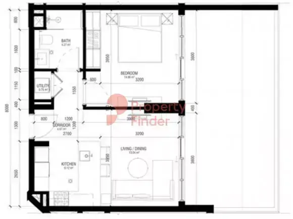 Планировка — 1-спальная, 69 м²