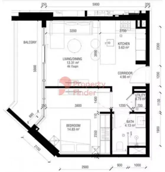 Планировка — 1-спальная, 60 м²