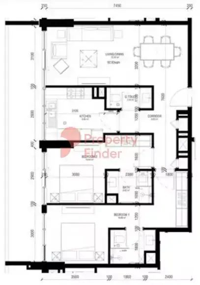 Планировка — 2-спальная, 114 м²
