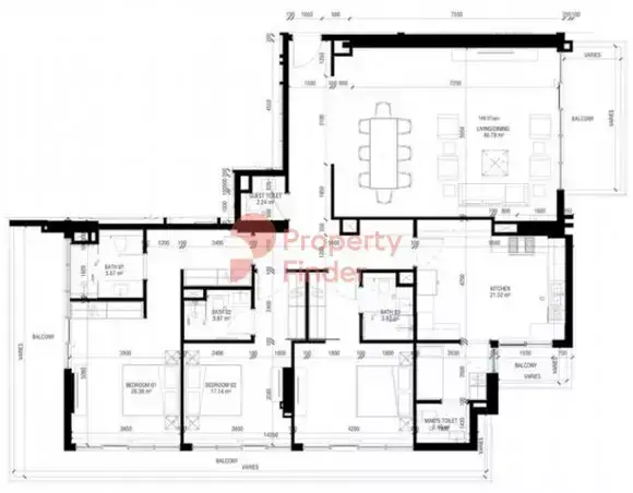 Планировка — 3-спальная, 221 м²