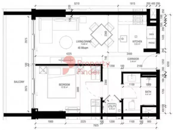 Планировка — 1-спальная, 55 м²