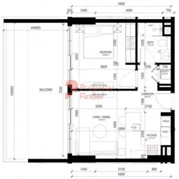 Планировка — 1-спальная, 63 м²
