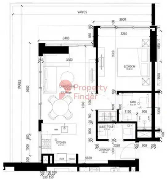 Планировка — 1-спальная, 67 м²