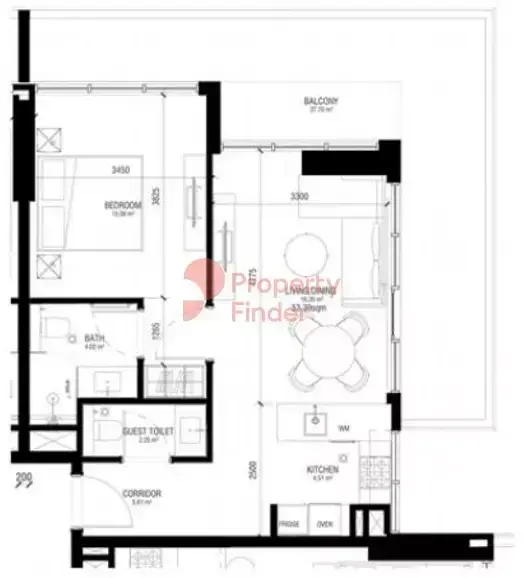 Планировка — 1-спальная, 67 м²