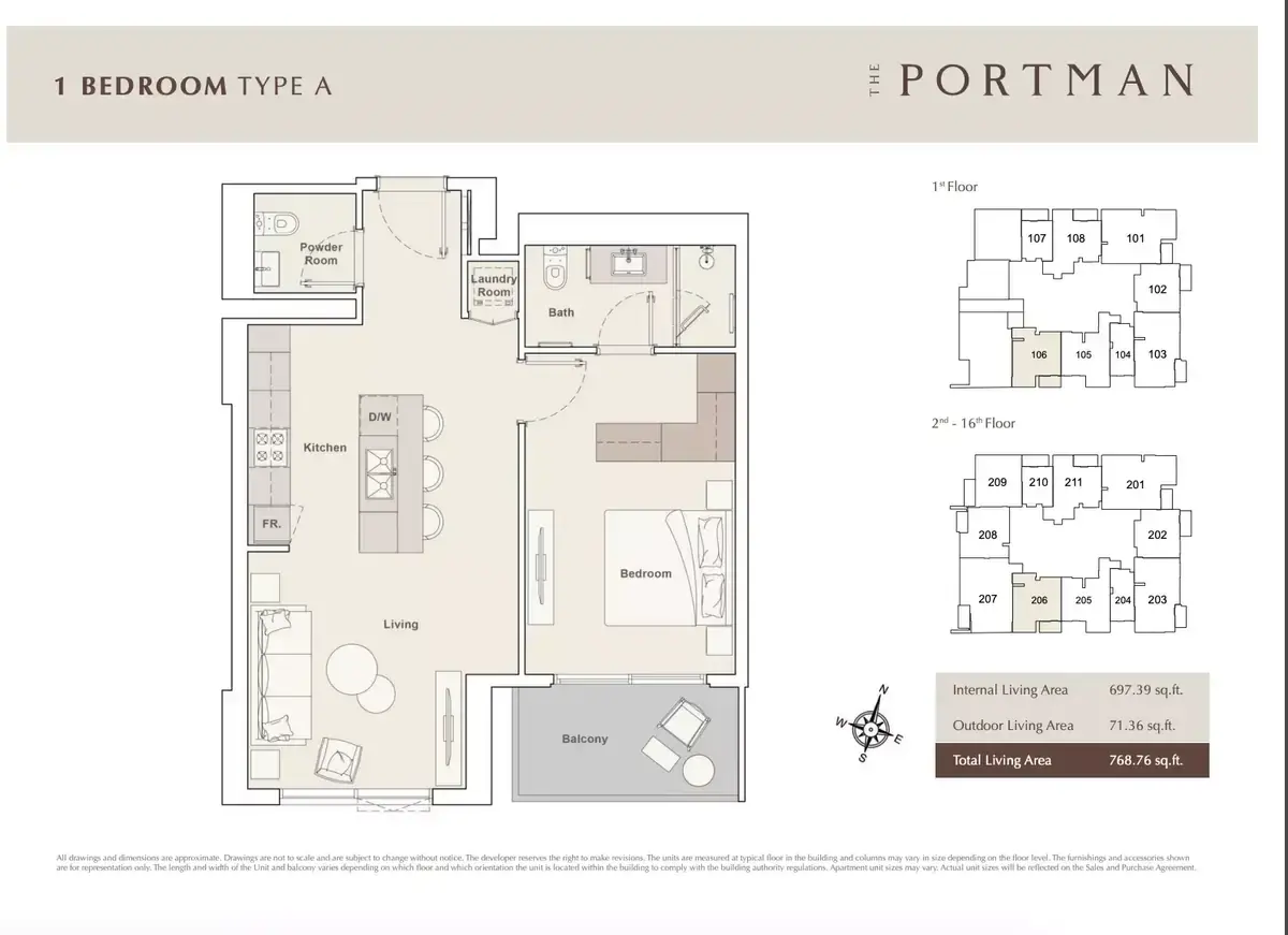 Планировка — 1-спальная, 71 м²