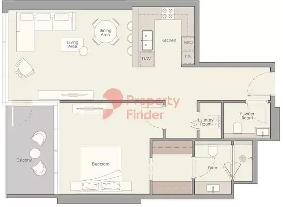 Планировка — 1-спальная, 92 м²