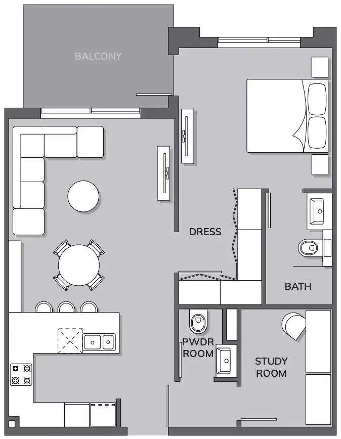 Планировка — 1-спальная, 77 м²