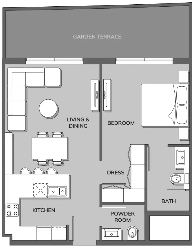 Планировка — 1-спальная, 80 м²