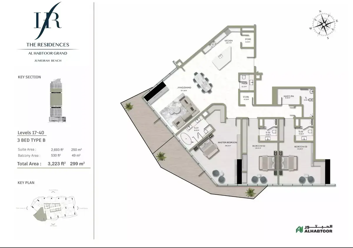 Планировка — 3-спальная, 299 м²
