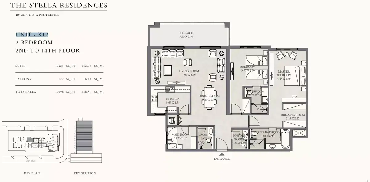 Планировка — 2-спальная, 148 м²