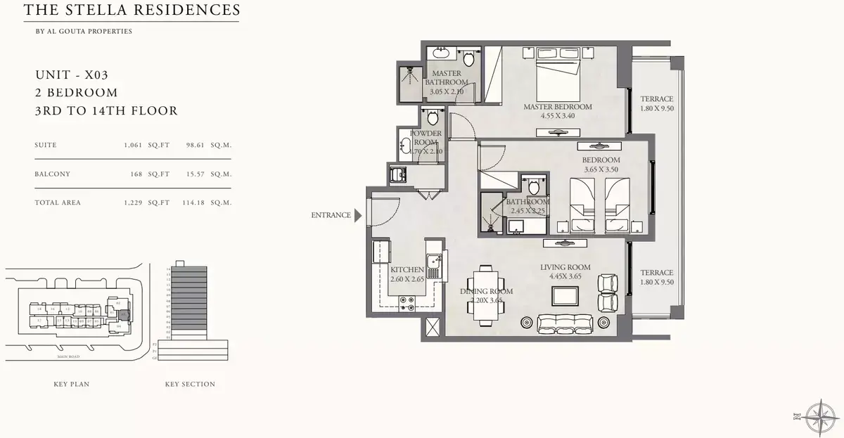 Планировка — 2-спальная, 114 м²