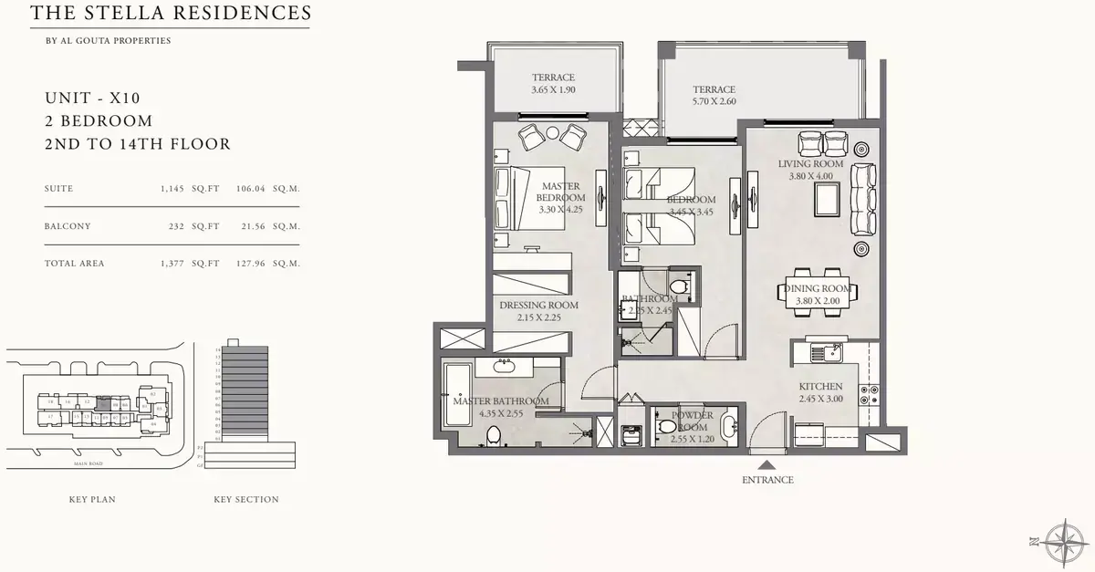 Планировка — 2-спальная, 128 м²