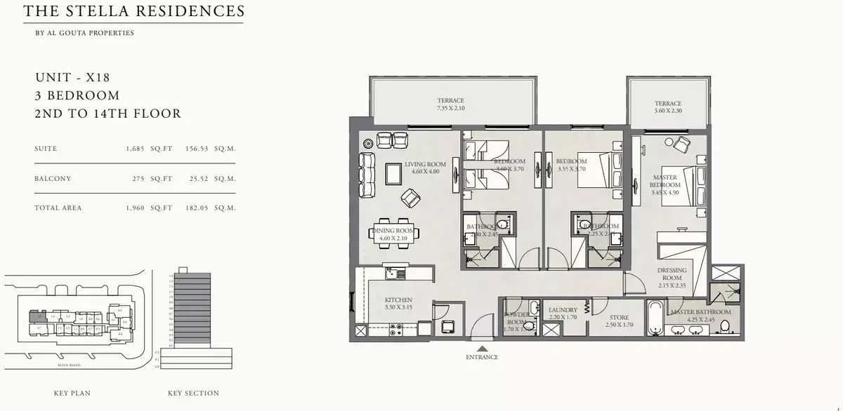Планировка — 3-спальная, 182 м²