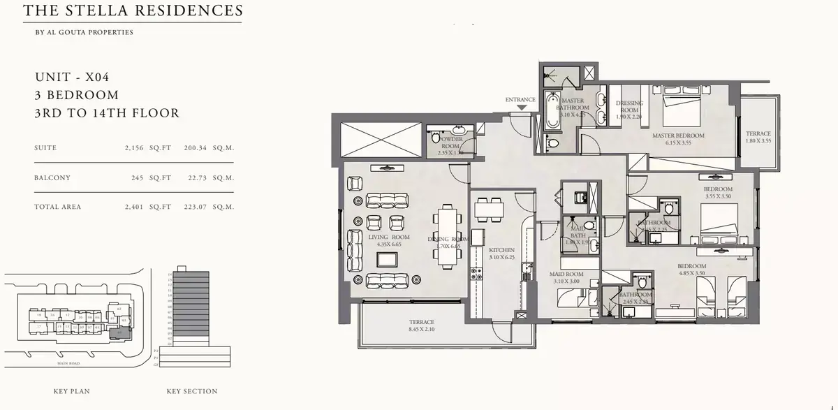 Планировка — 3-спальная, 223 м²