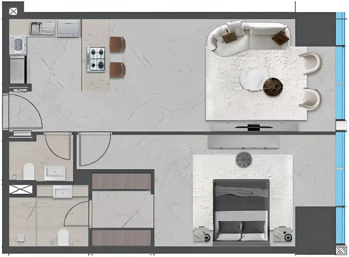 Планировка — 1-спальная, 85 м²