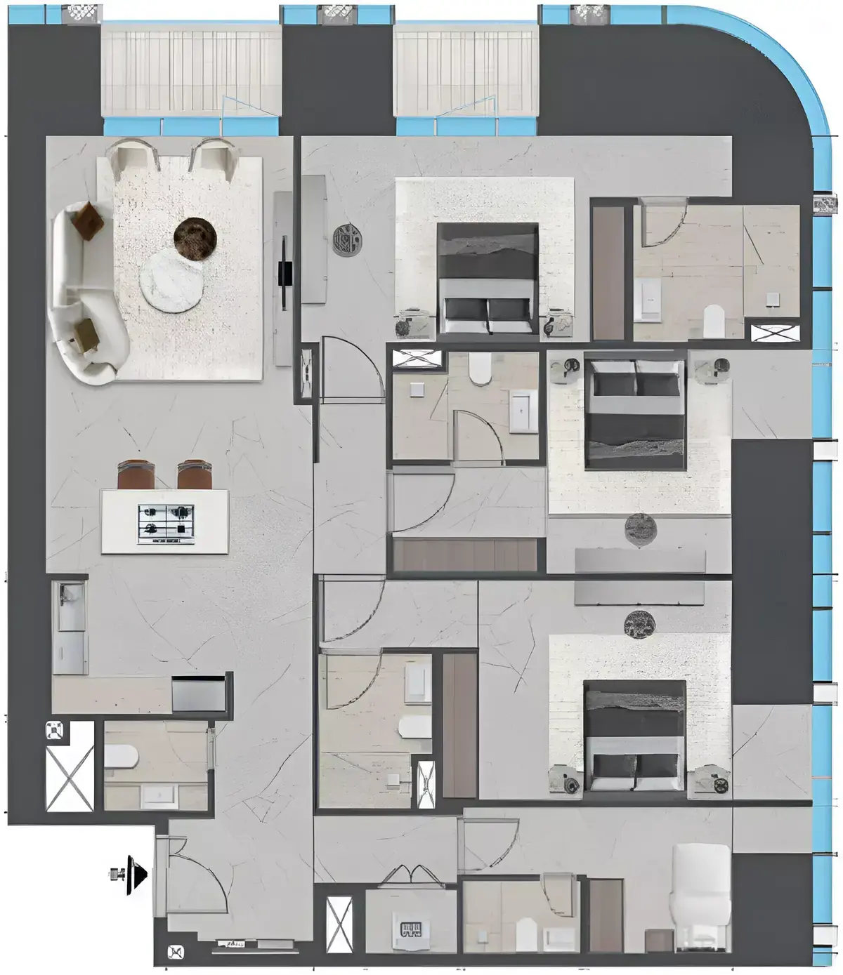 Планировка — 3-спальная, 179 м²