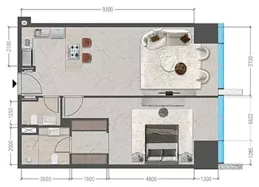 Планировка — 1-спальная, 81 м²