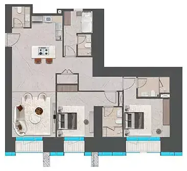 Планировка — 2-спальная, 137 м²