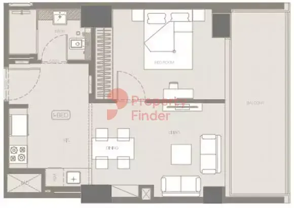 Планировка — 1-спальная, 58 м²