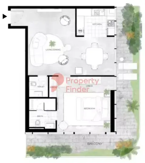 Планировка — 1-спальная, 109 м²
