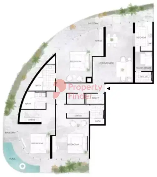 Планировка — 3-спальная, 301 м²