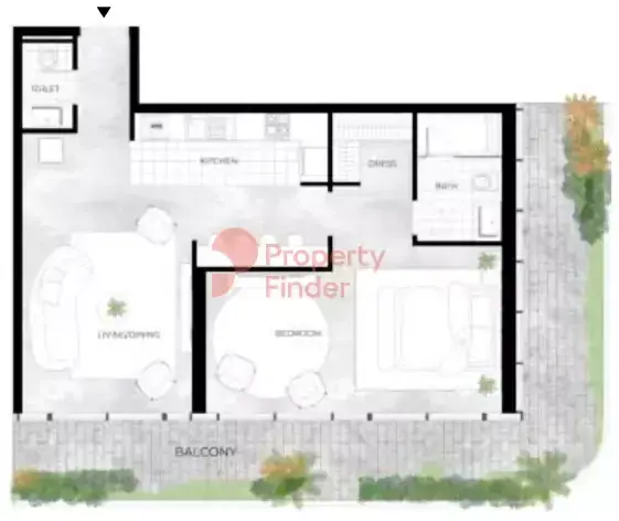 Планировка — 1-спальная, 115 м²