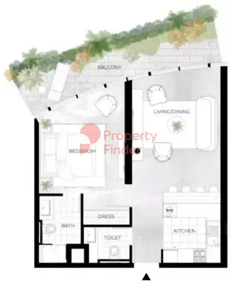 Планировка — 1-спальная, 81 м²