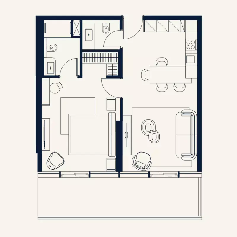 Планировка — 1-спальная, 80 м²