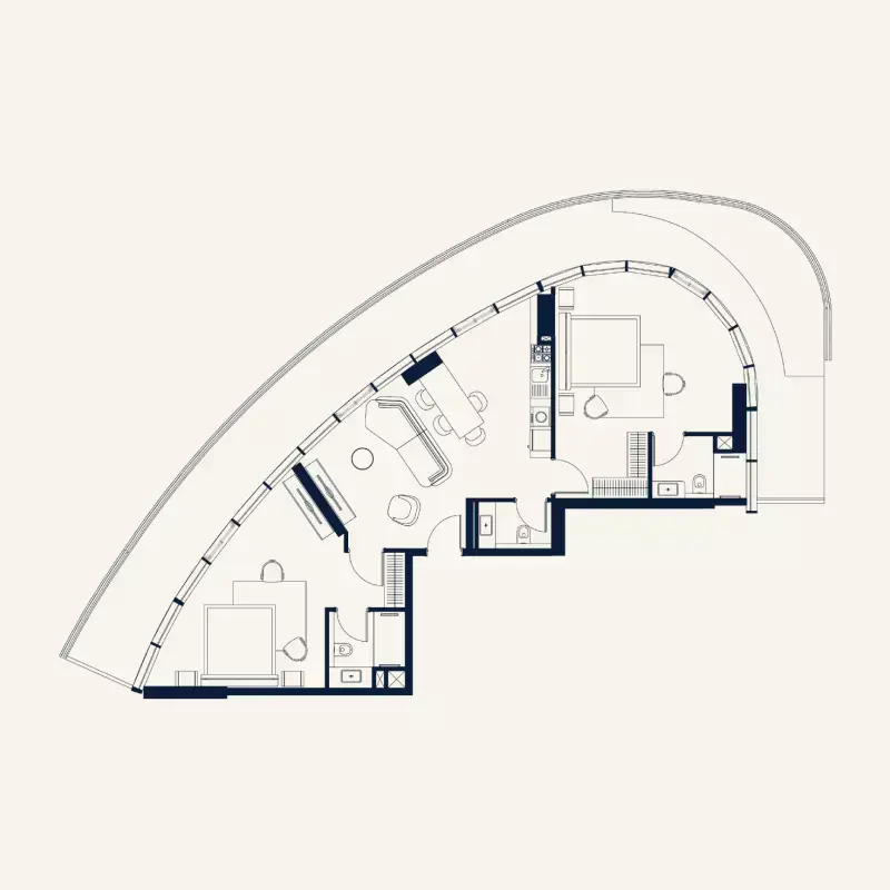 Планировка — 2-спальная, 165 м²