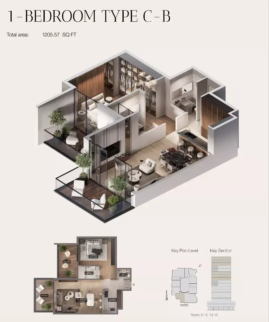Планировка — 1-спальная, 112 м²