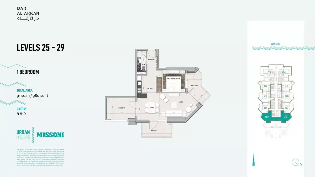 Планировка — 1-спальная, 91 м²