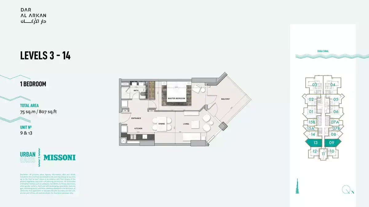 Планировка — 1-спальная, 75 м²