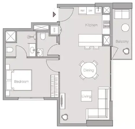 Планировка — 1-спальная, 63 м²