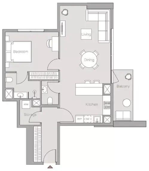 Планировка — 1-спальная, 75 м²