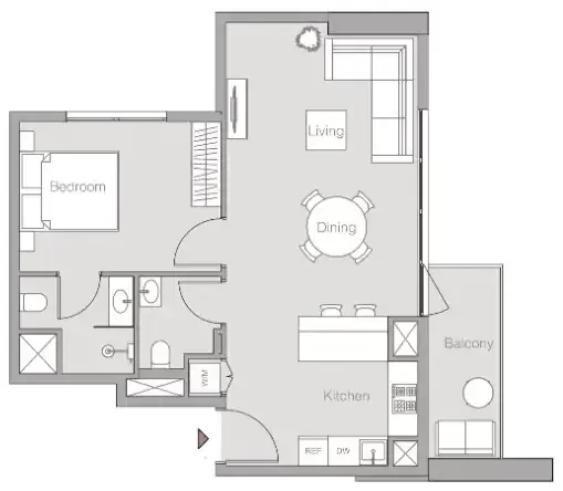 Планировка — 1-спальная, 63 м²
