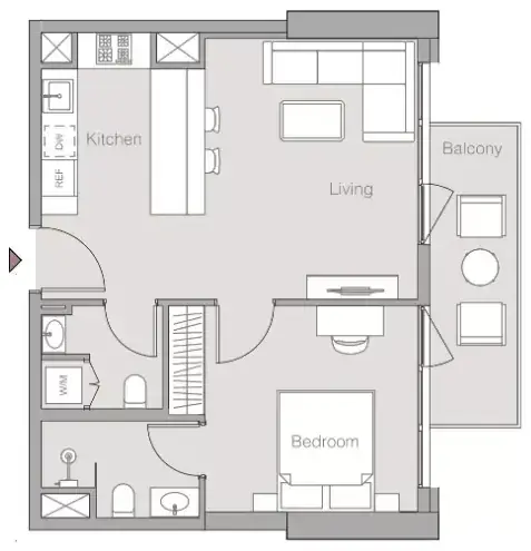 Планировка — 1-спальная, 59 м²