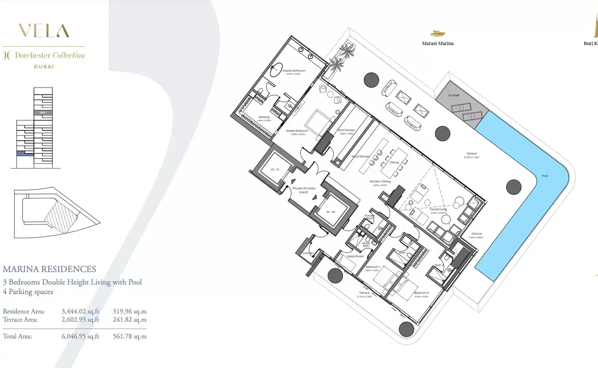 Планировка — 3-спальная, 562 м²