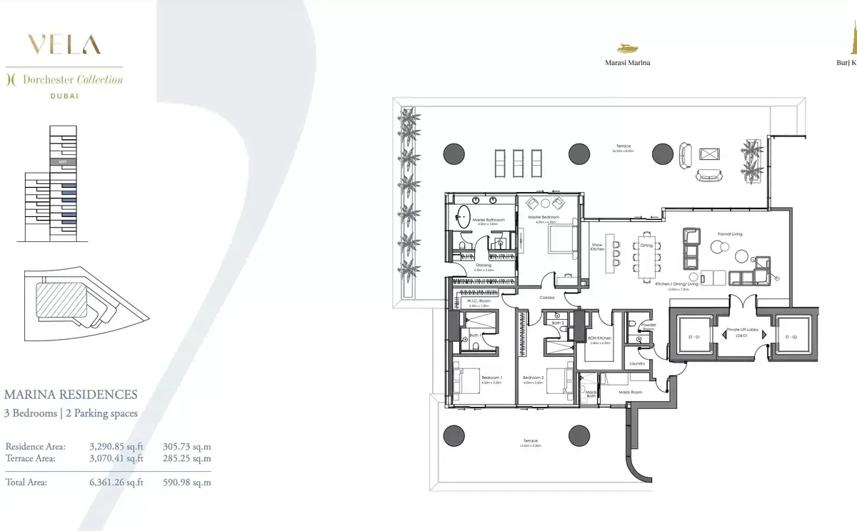 Планировка — 3-спальная, 591 м²