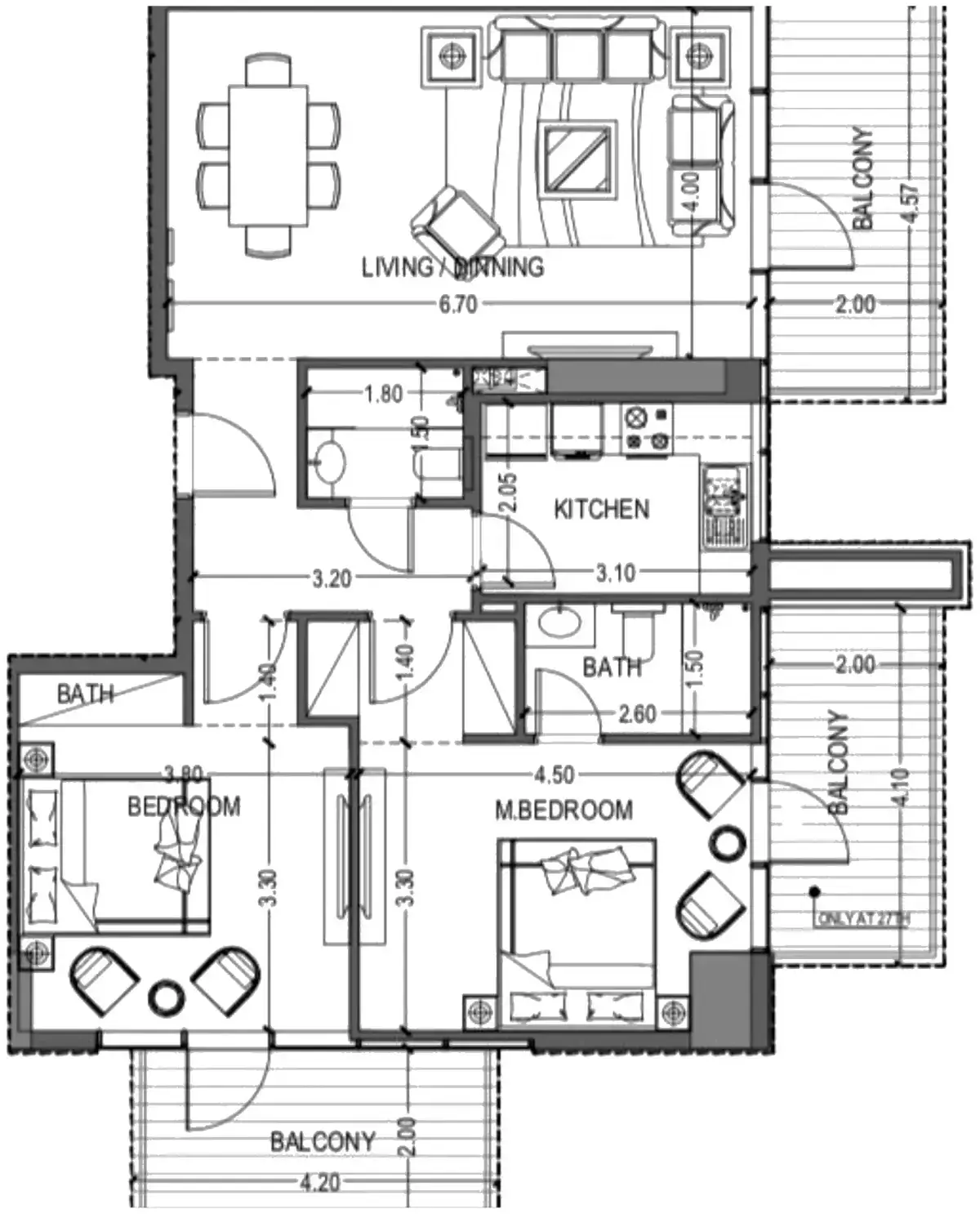 Планировка — 2-спальная, 113 м²