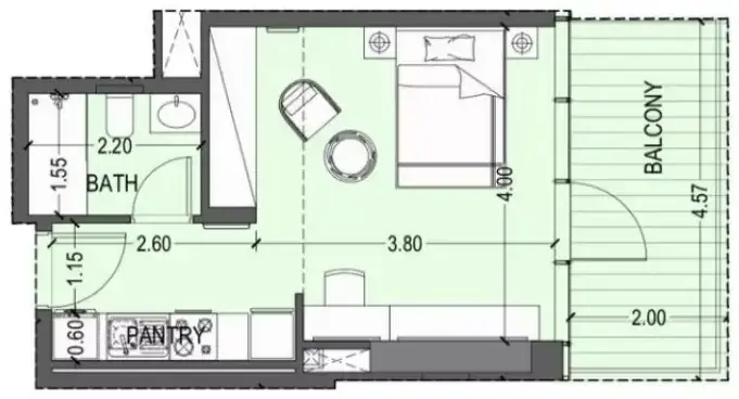 Планировка — Студия, 39 м²
