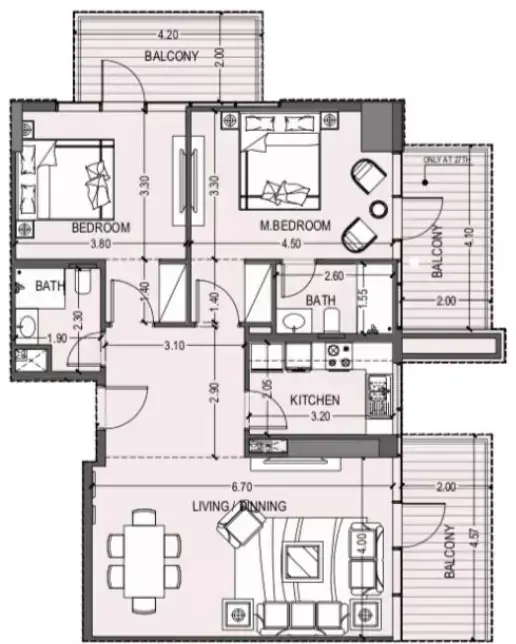Планировка — 2-спальная, 115 м²