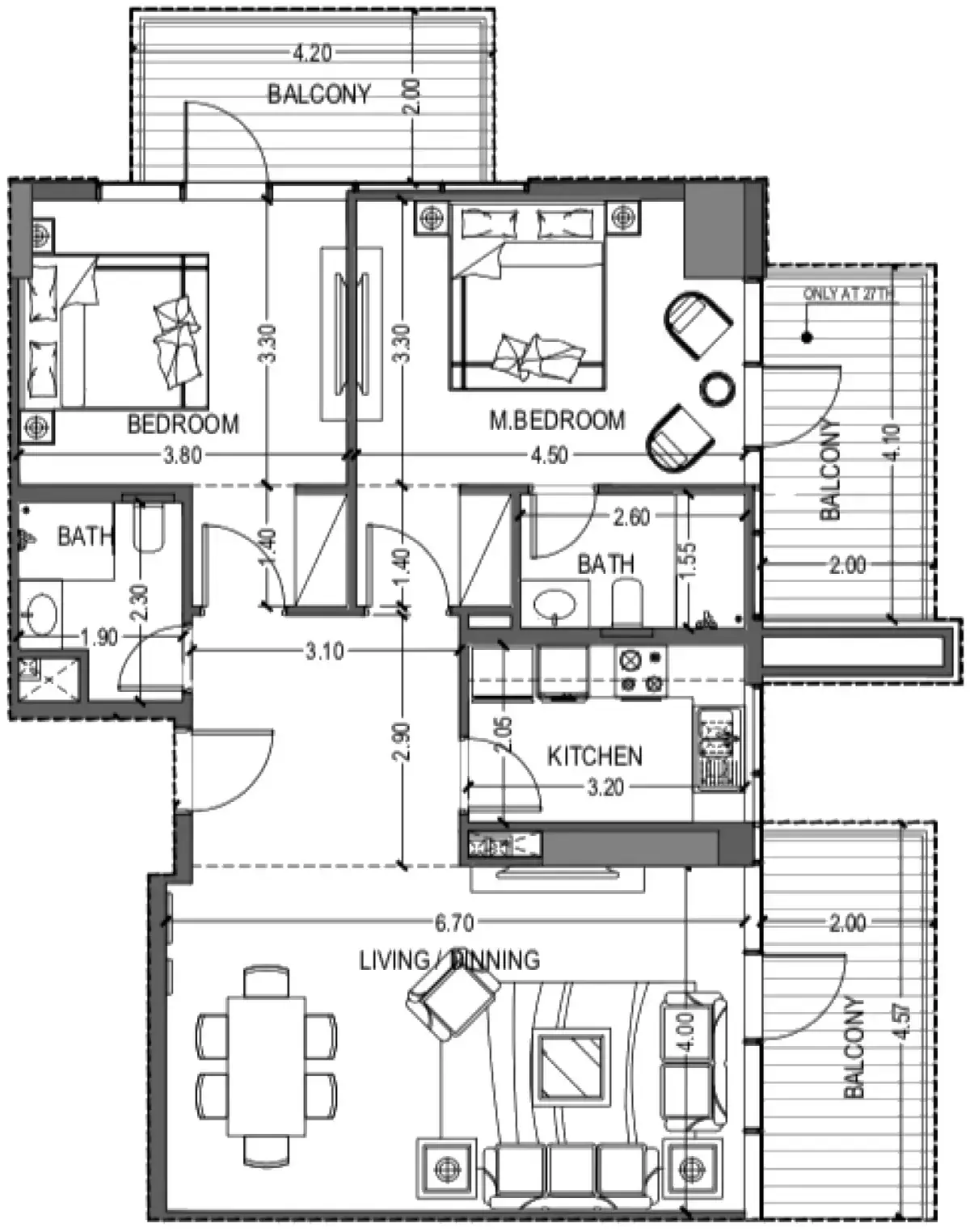 Планировка — 2-спальная, 116 м²