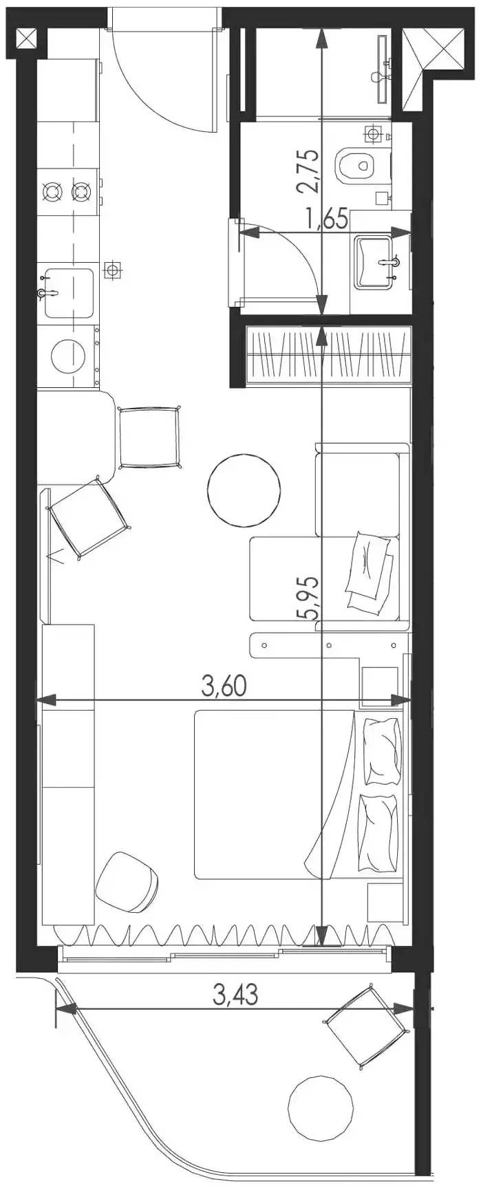 Планировка — Студия, 40 м²