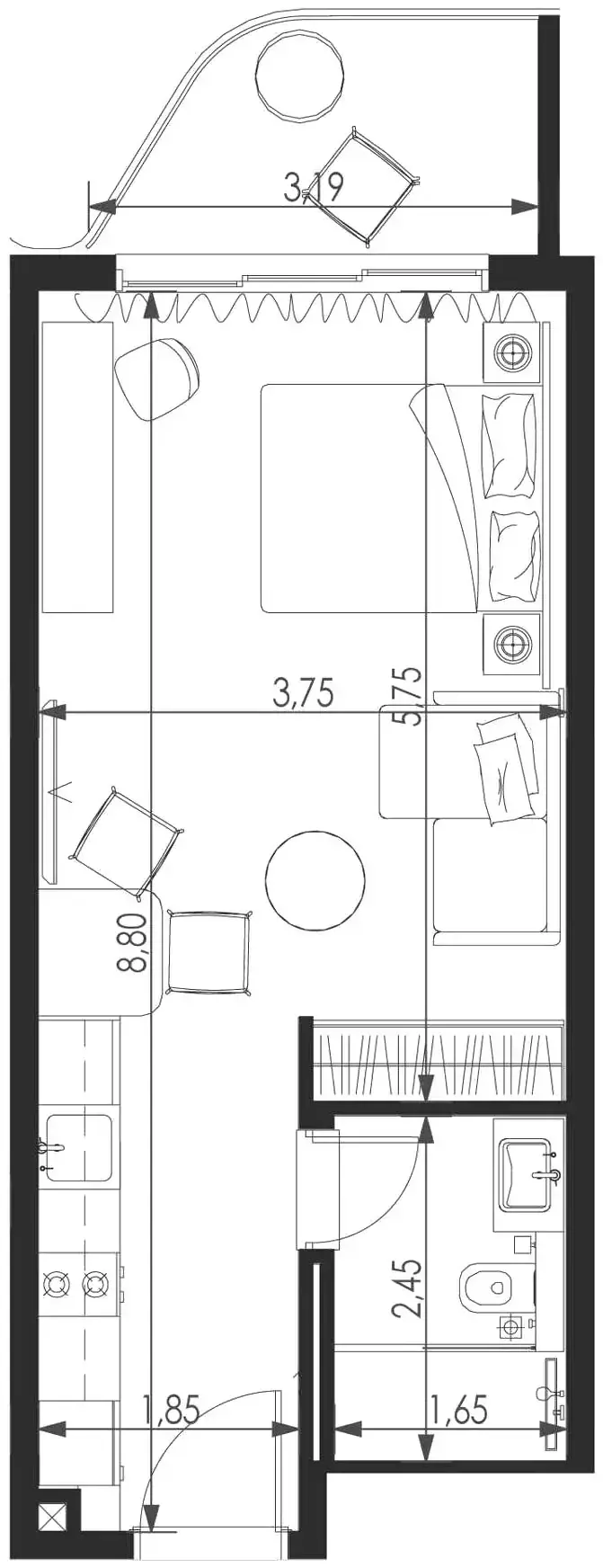 Планировка — Студия, 40 м²