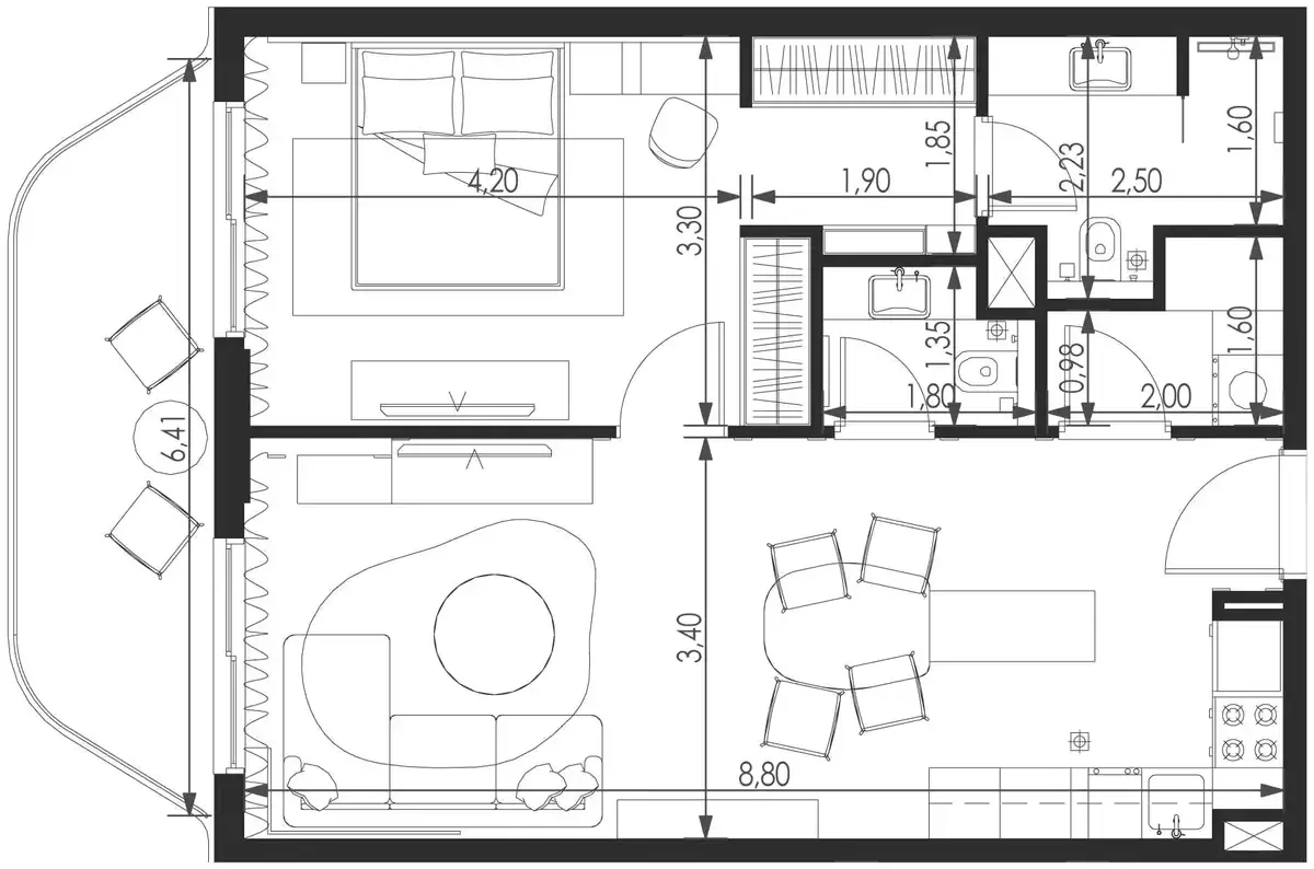 Планировка — 1-спальная, 73 м²