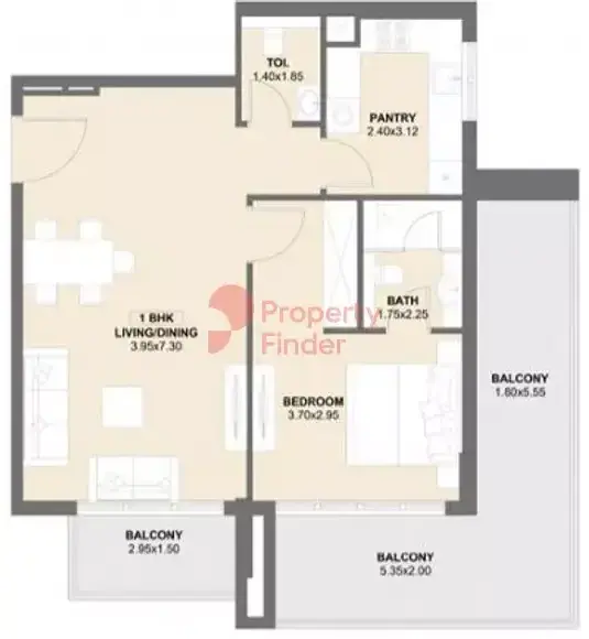 Планировка — 1-спальная, 77 м²