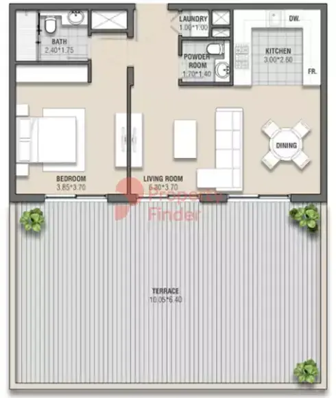 Планировка — 1-спальная, 134 м²